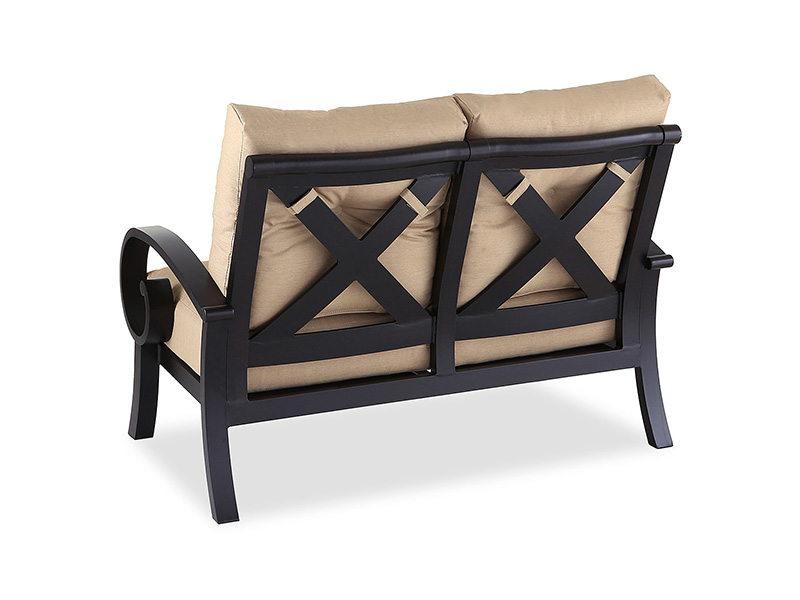 Alumínio bronze envelhecido solstício com almofadas Loveseat para pátio